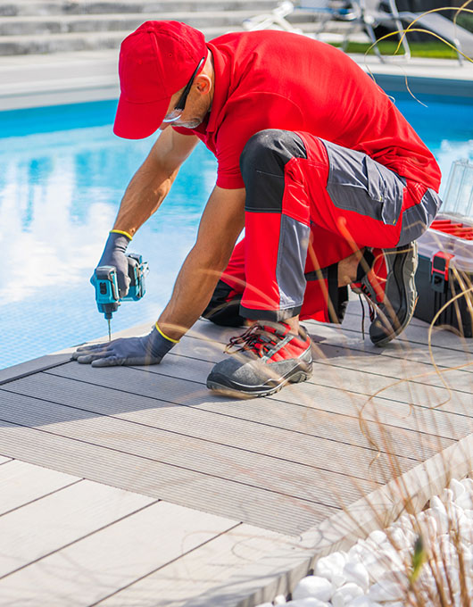 Professional outdoor swimming pool worker